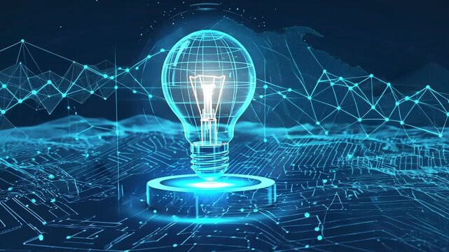 Illuminating Innovation: A digital lightbulb shines brightly, representing innovation, creativity, and technological advancement, set against a futuristic digital landscape.
