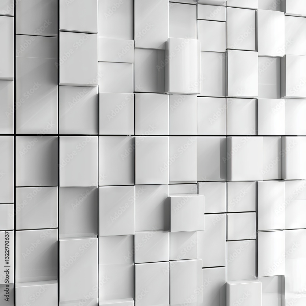 Poster abstract white cubes arranged in a grid pattern