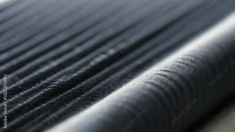 Poster detailed close-up of textured black fabric showcasing intricate patterns and fine threads during day