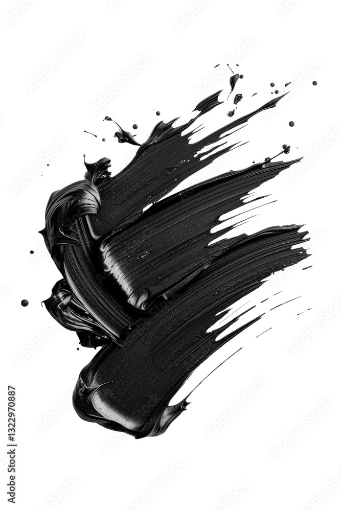 Poster black paint stroke artistic texture on transparent background for creative design and visual project