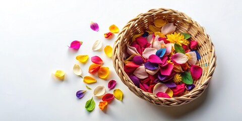 Naklejka premium Eco-Friendly Petal Baskets: Sustainable & Elegant Floral Arrangement, Flat Lay