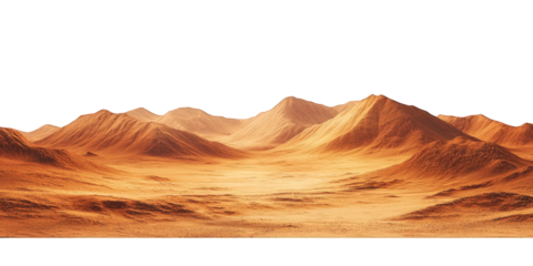 Mars-like desert landscapes with golden orange mountains and sand dunes, cut out. Extraterrestrial terrain visualization for science fiction and space concepts.Dramatic 3D rendered environment with ba