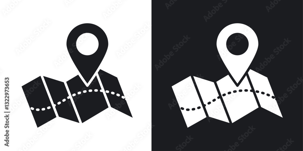 Poster journey vector icon set in solid style.