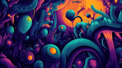 Obraz premium Abstract Psychedelic Art Vivid Colors Organic Forms