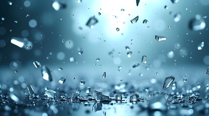 Shattered Ice Crystals Cascade Down, A Breathtaking Winter Storm Frozen In Time With A Cool Blue Palette And Glistening Surface