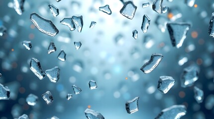 Shattered Ice Crystals Dance In A Cool Blue Abyss, A Breathtaking Ethereal Spectacle Of Frozen Fragments Against A Soft, Luminous Background