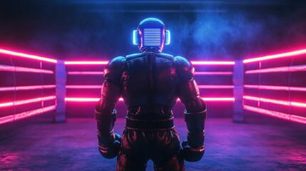 Neon-lit ai boxer showdown in a futuristic digital ring with advanced technology