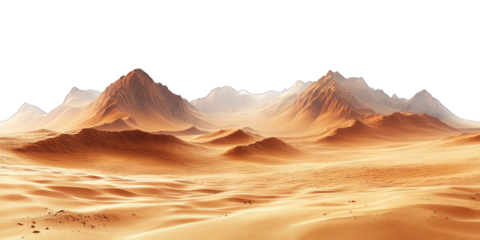 Mars-like desert landscapes with golden orange mountains and sand dunes, cut out. Extraterrestrial terrain visualization for science fiction and space concepts.Dramatic 3D rendered environment with ba