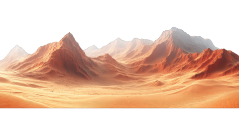 Mars-like desert landscapes with golden orange mountains and sand dunes, cut out. Extraterrestrial terrain visualization for science fiction and space concepts.Dramatic 3D rendered environment with ba