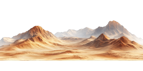 Mars-like desert landscapes with golden orange mountains and sand dunes, cut out. Extraterrestrial terrain visualization for science fiction and space concepts.Dramatic 3D rendered environment with ba