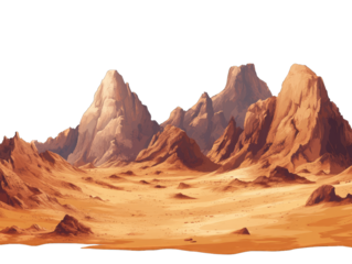 Mars-like desert landscapes with golden orange mountains and sand dunes, cut out. Extraterrestrial terrain visualization for science fiction and space concepts.Dramatic 3D rendered environment with ba
