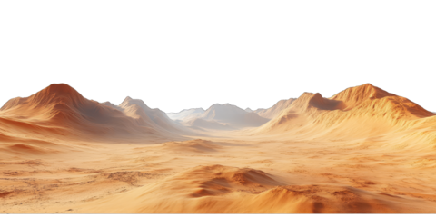 Mars-like desert landscapes with golden orange mountains and sand dunes, cut out. Extraterrestrial terrain visualization for science fiction and space concepts.Dramatic 3D rendered environment with ba