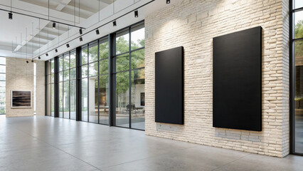 Modern Art Gallery Interior with Blank Canvas Mockup