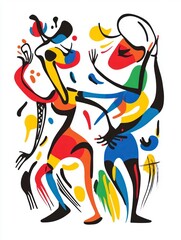 Colorful Abstract Couple Dancing Illustration in Modern Art Style Design