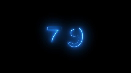 neon text 79 number countdown icon background 4k animation .Neon number 79 with alpha channel, neon numbers, Bright neon glowing number 79, Energy Neon red Number 79 Animation