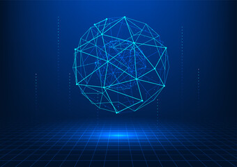 Abstract technology background. Circles with lines connecting them represent the growth and development of technology innovation, artificial intelligence, which learns and develops itself.