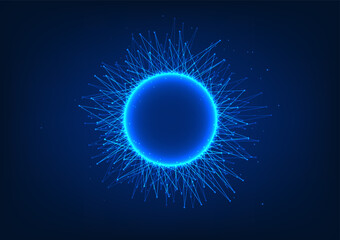 Abstract technology background. Circles with connecting and dispersing lines represent the growth and development of technological innovation, artificial intelligence, which learns and develops itself