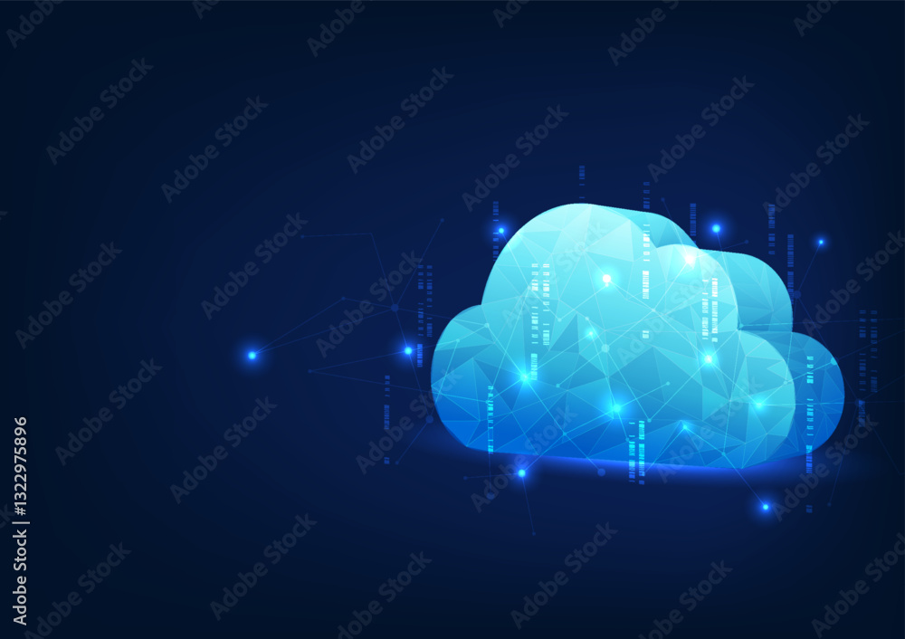 Poster cloud computing technology background with circuit lines around it, representing the technology of e