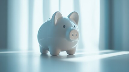 Minimalist piggy bank icon for savings and investment in white modern design indoor setting