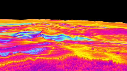 Abstract rainbow vector heatmap of cold and hot distribution on landscape. Infrared thermographic background. Global warming concept. Data of temperature scanner