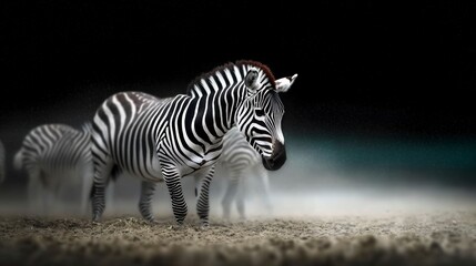 Naklejka premium Majestic Zebras on Misty African Savanna at Dusk