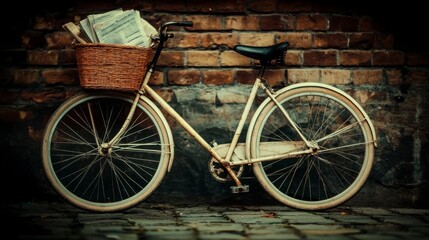 Obraz premium Vintage Bicycle Leaned Against Brick Wall with