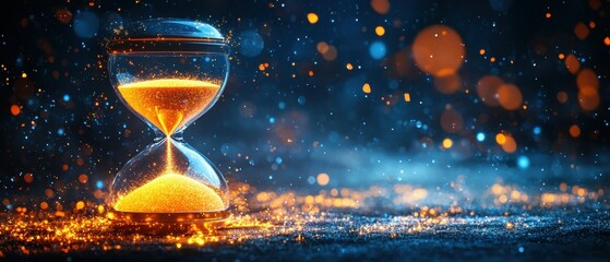 Glowing hourglass symbolizing time management and patience in a dark environment