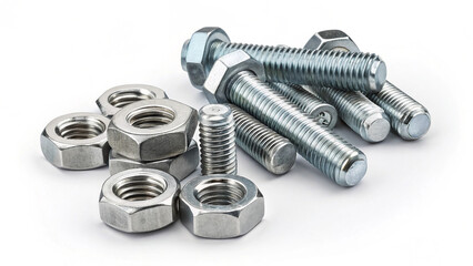 Hexagonal Bolts and Nuts on White Background for Hardware Illustration