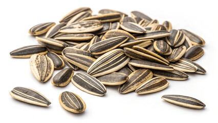 Pile of Black-and-White Striped Sunflower Seeds Close-Up on Neutral Background