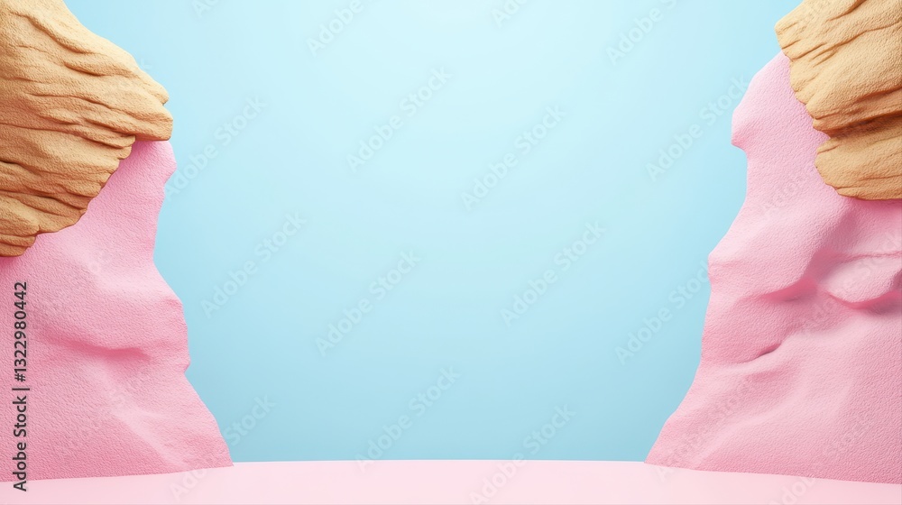 Poster pink sculpture displayed against a blue background with ample copy space for text and artistic inspi