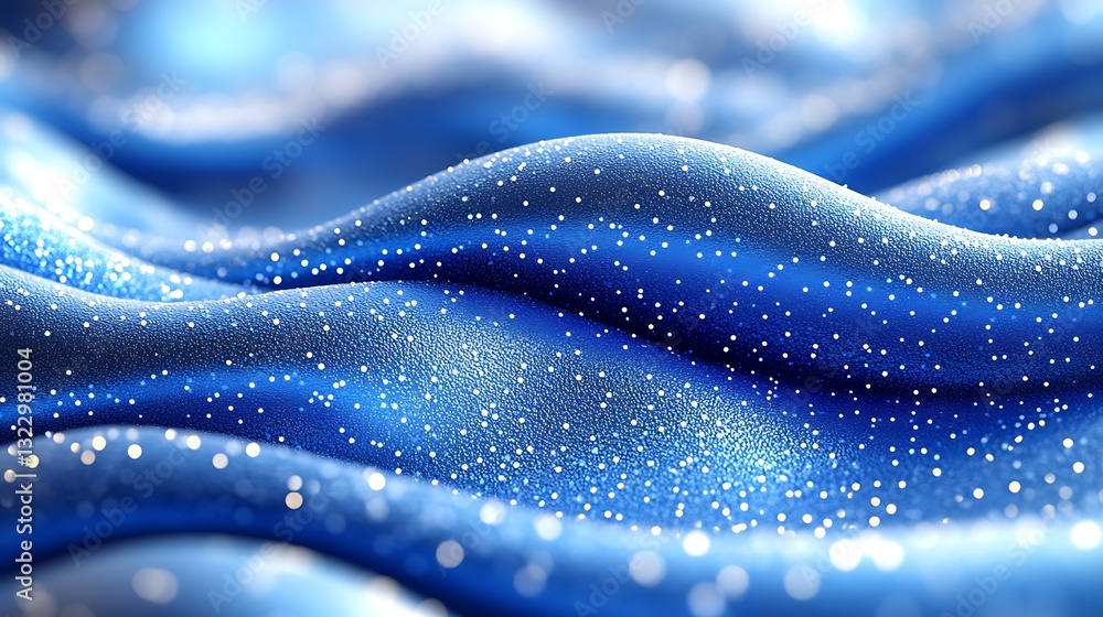 Poster abstract blue wave pattern with glittering dots and flow, 3d wallpaper swirl background