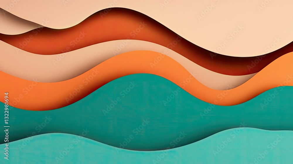 Poster abstract landscape background idea. colorful layered abstract paper waves creating a modern design a