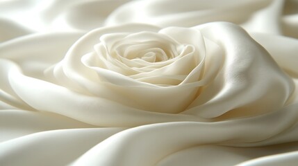 Delicate White Rose Blossom on Soft Silk Fabric Close-Up, abstract 3d background