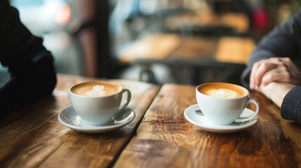 A manager and employee having a casual conversation over coffee, fostering a positive work relationship.