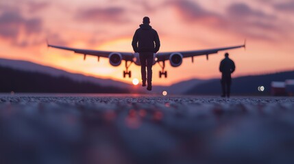 Air Freight: A cargo plane being loaded with containers on the tarmac at sunset, with ground crew working efficiently, capturing the speed and global reach of air freight.