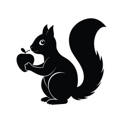 a squirrel holding apple silhouette art
