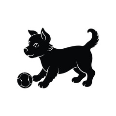 cute baby dog playing football silhouette art