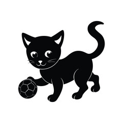 cute baby cat playing football silhouette art