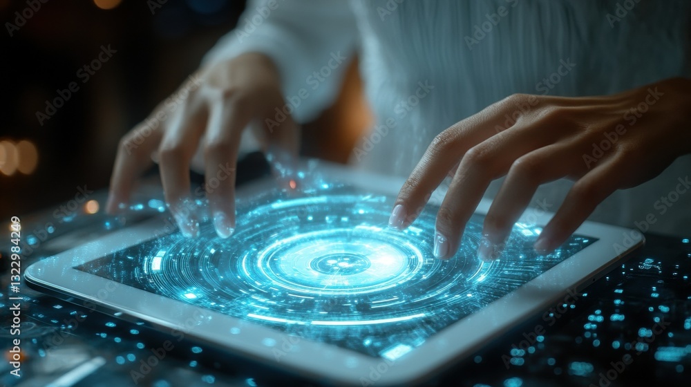 Poster interactive technology experience digital innovation in a futuristic setting