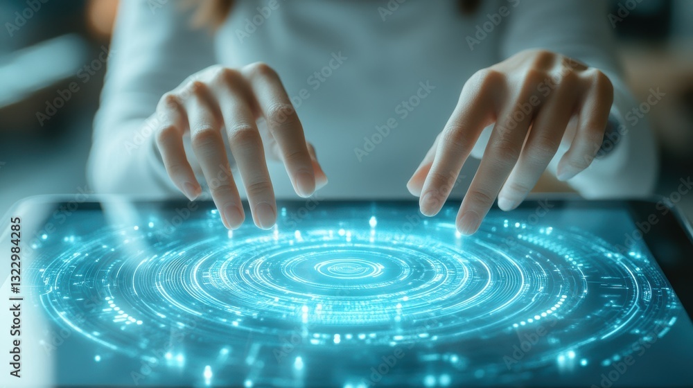 Poster creating futuristic digital experiences with interactive technology in workspaces