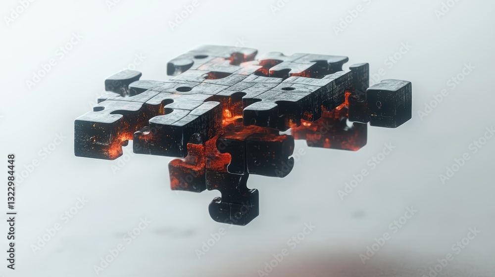 Poster puzzle piece ignition abstract art digital creation surreal background close-up transformation conce