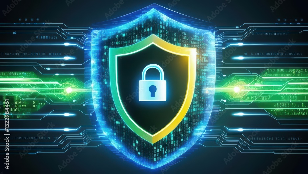 Aufkleber digital shield with padlock symbolizing cyber security and firewall protection in modern design