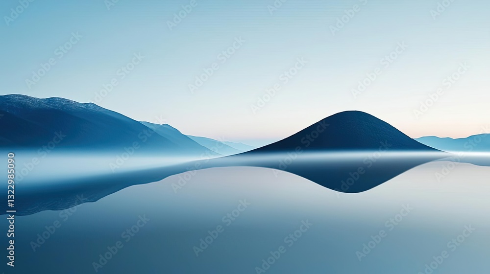 Aufkleber minimalist graphic design abstract background idea. serene mountain reflection in calm water under a