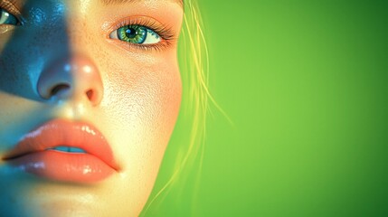 Fototapeta premium Stunning 3D Render Woman s Face Green Background High Res Cinematic