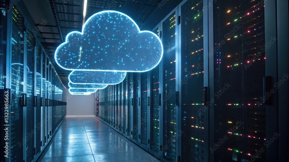 Poster digital cloud representation for cloud computing visualization in a modern technology landscape