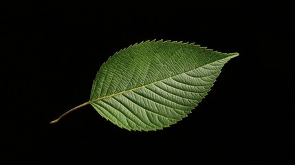 Fototapeta premium Single green leaf, studio shot, black background, nature design