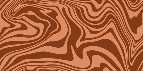 Abstract brown psychedelic waves print background. 1970s trippy seamless pattern. Marble acrylic swirl pattern. Coffee or chocolate liquid texture.