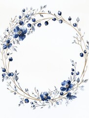 Decorative blue floral wreath on white background. Possible use greeting card, invitation