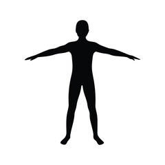 Silhouette of a Human Figure with Outstretched Arms on White Background

