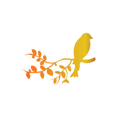 gold bird on branch vector illustration  